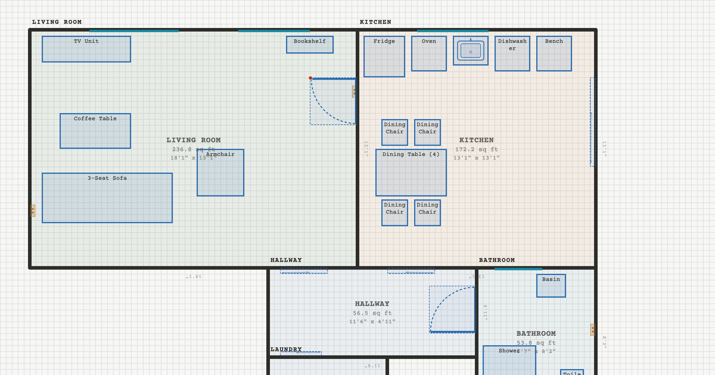 Plonk room planner showing a furnished floor plan